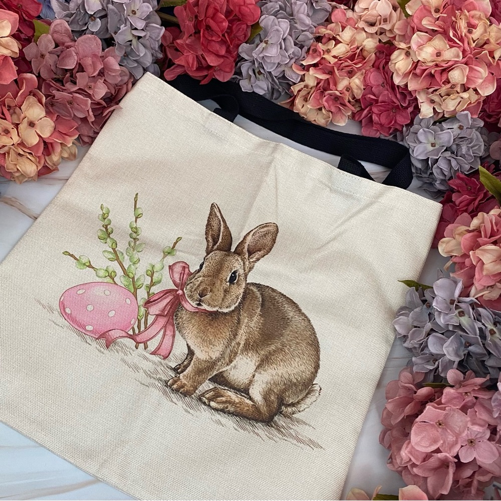 Eco-Friendly Bunny with Pink Egg Folding Tote Bag - Picture 4 of 13